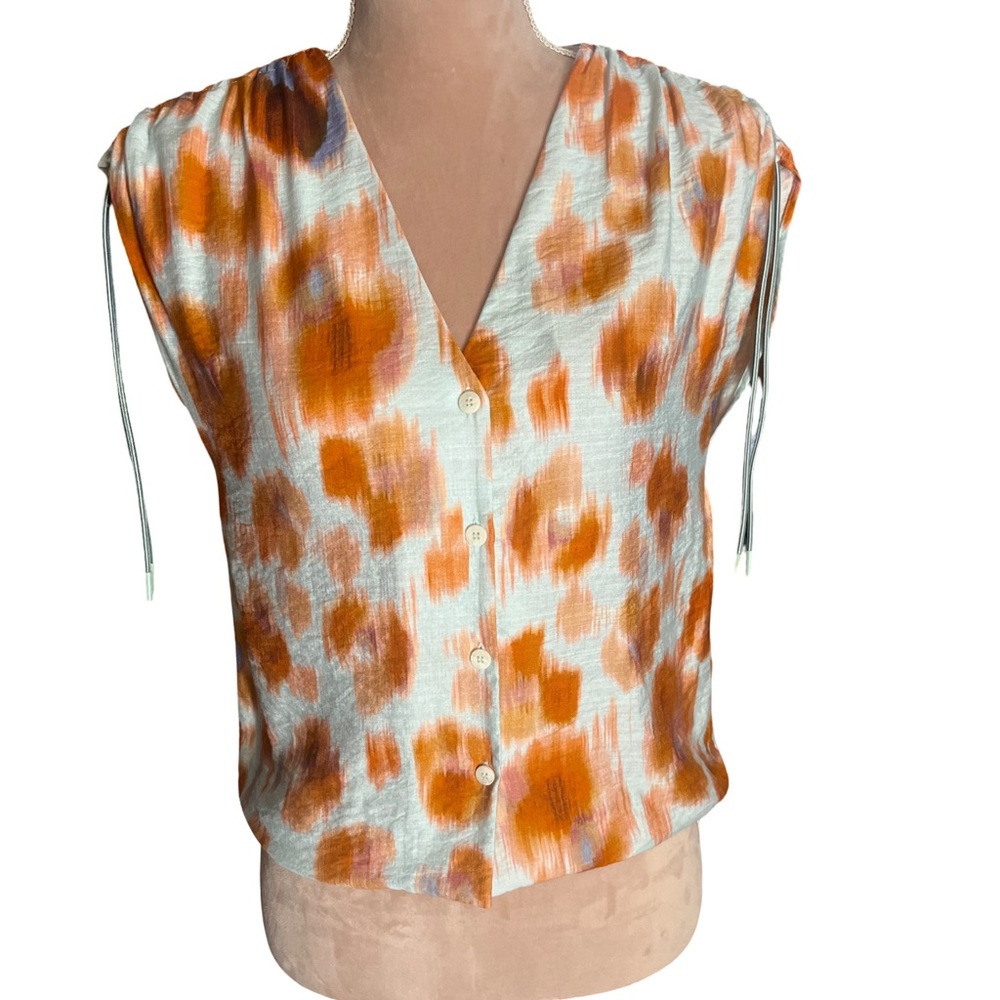Bimba Y Lola Modern Orange and Tan Blouse Size XS